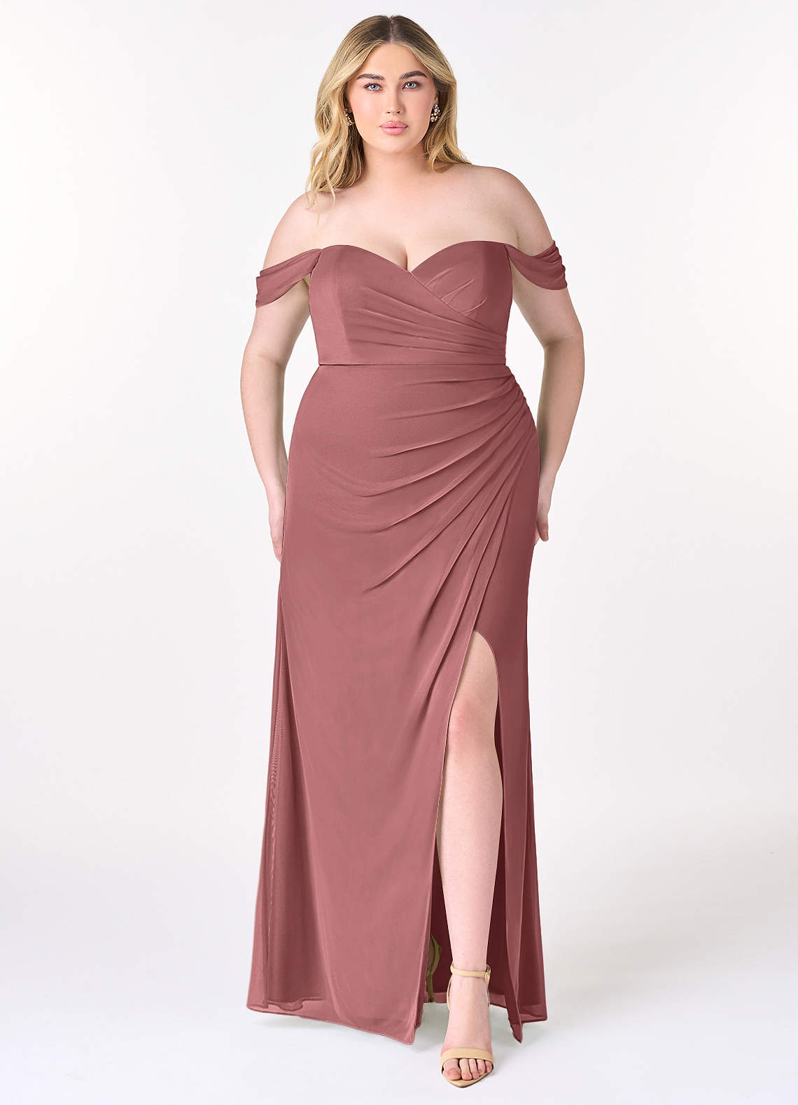 Azazie Tessa Bridesmaid Dresses Desert Rose Sheath Sweetheart Off-The-Shoulder Mesh Convertible Dress image1