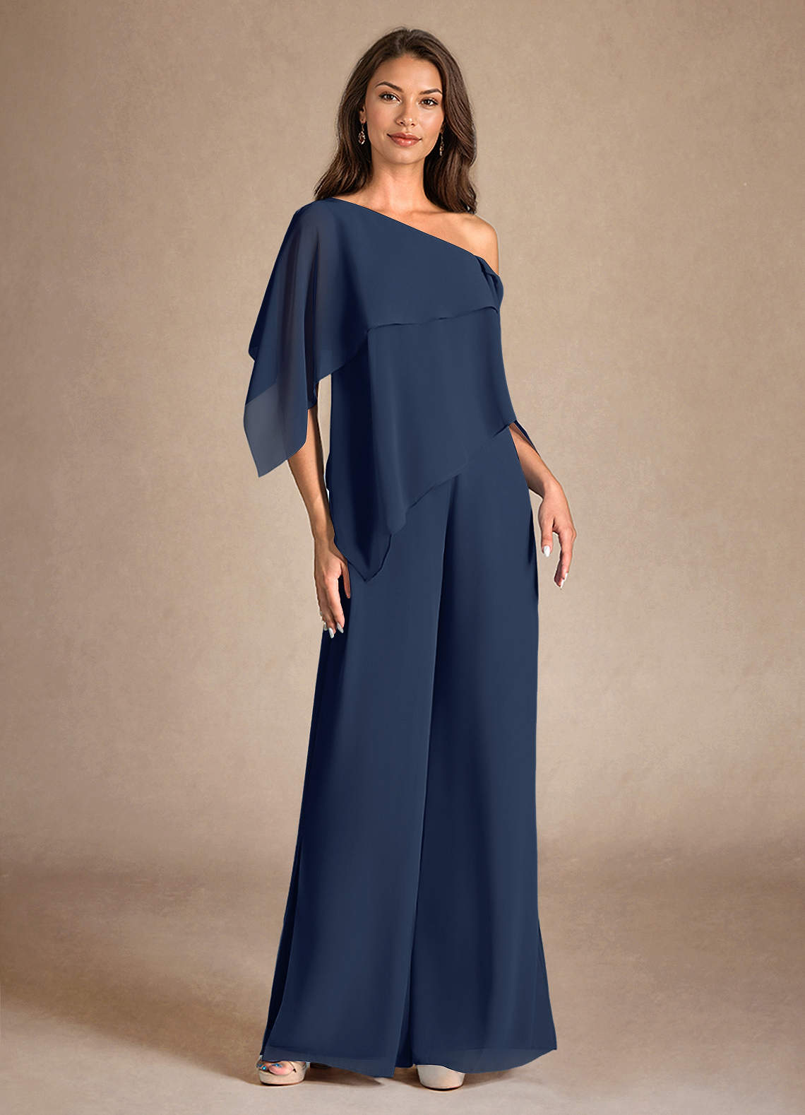 Azazie Halima Abiti per la Madre della Sposa Abito Tuta Pantaloni in Chiffon Spacco Laterale Marino Scuro image4