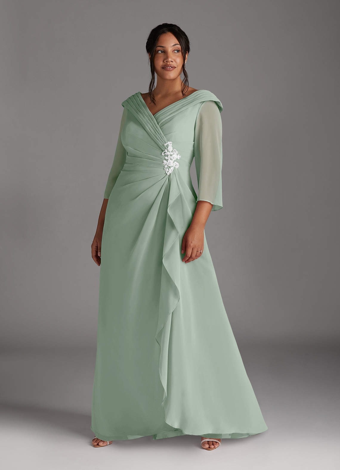 Azazie Jaycee Kleider für die Brautmutter A-Linie Chiffon Kleid Agave image1