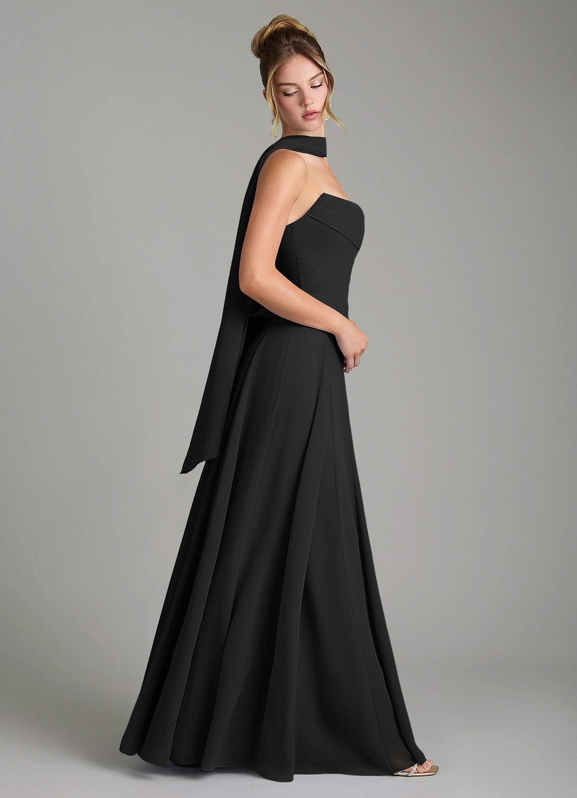 Azazie Gabriela Bridesmaid Dresses Black A-Line Corset Chiffon Dress image2