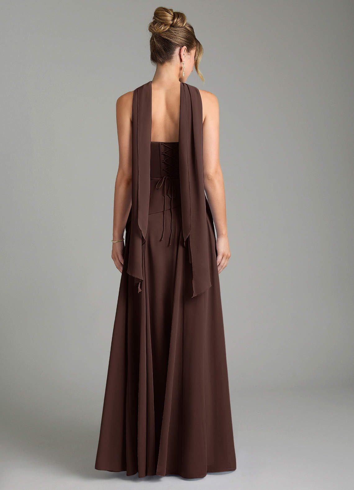Azazie Gabriela Brautjungfernkleider Eine Linie Korsett Chiffon Kleid Ganache image1