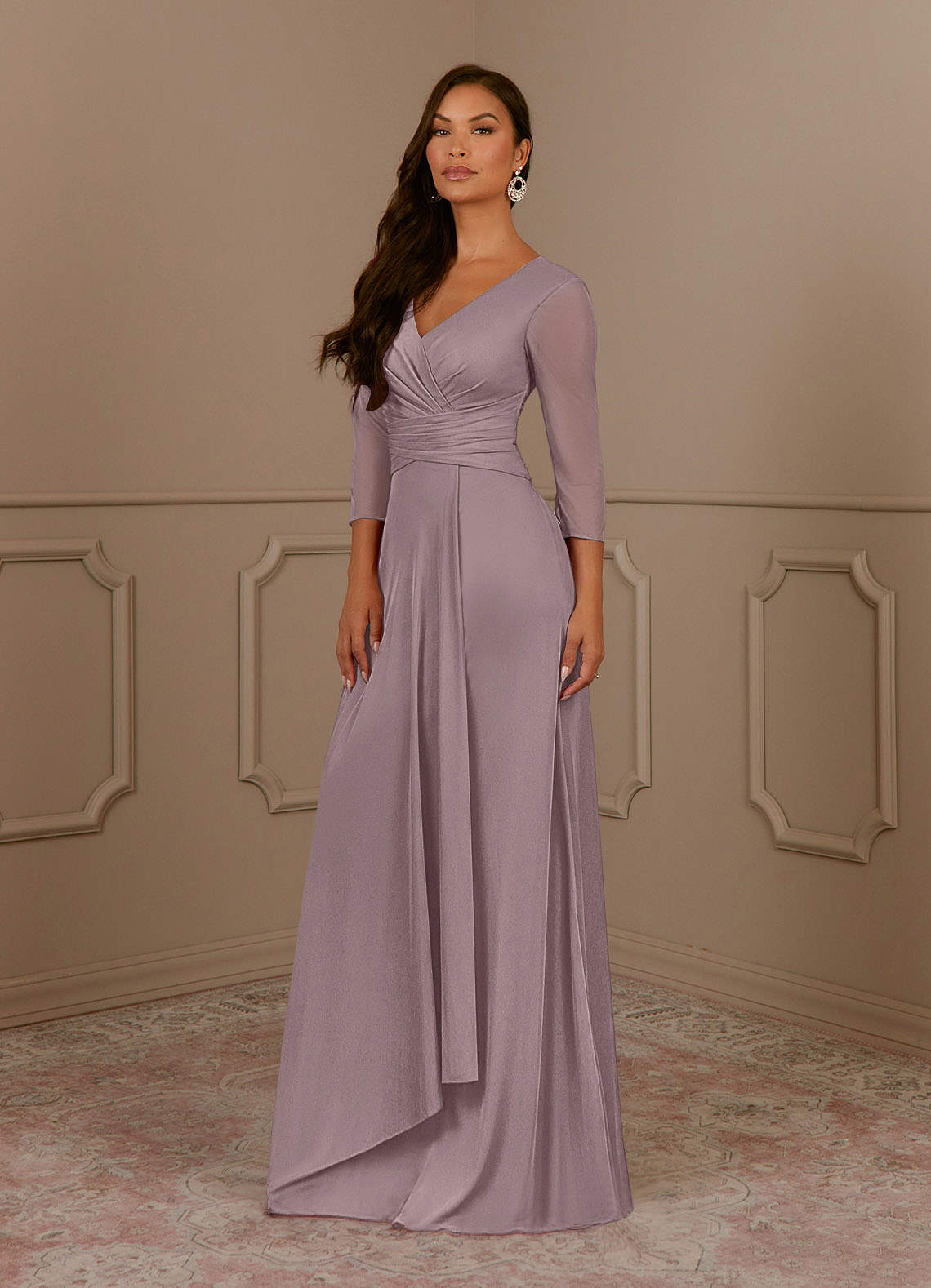 Azazie Annetta Abiti per la Madre della Sposa Abito A-Line in Maglia Plissettao con Scollo a V Dusk image1