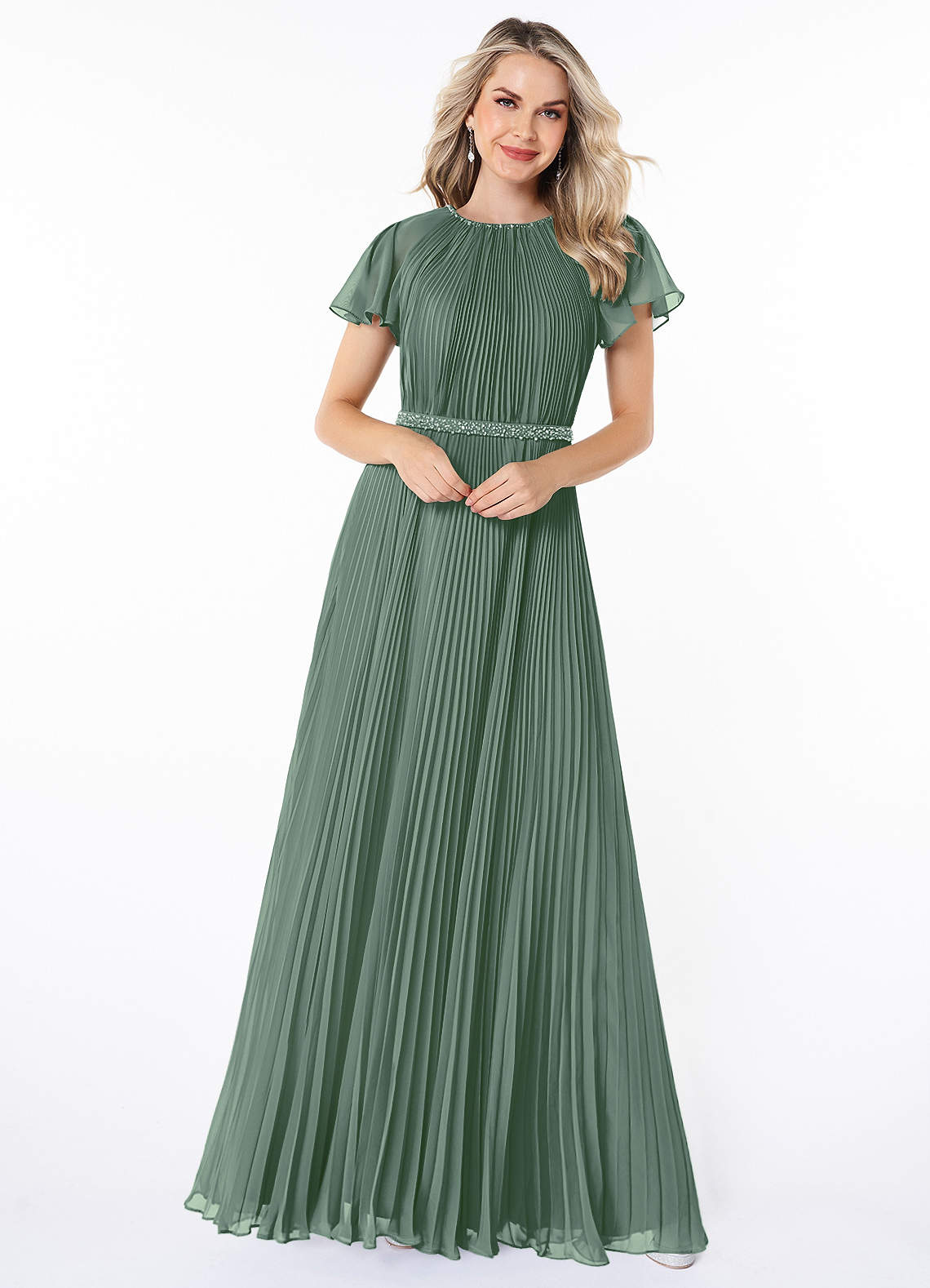 Azazie Kara Modest Bridesmaid Dresses A-Line Pleated Chiffon Floor-Length Dress image3