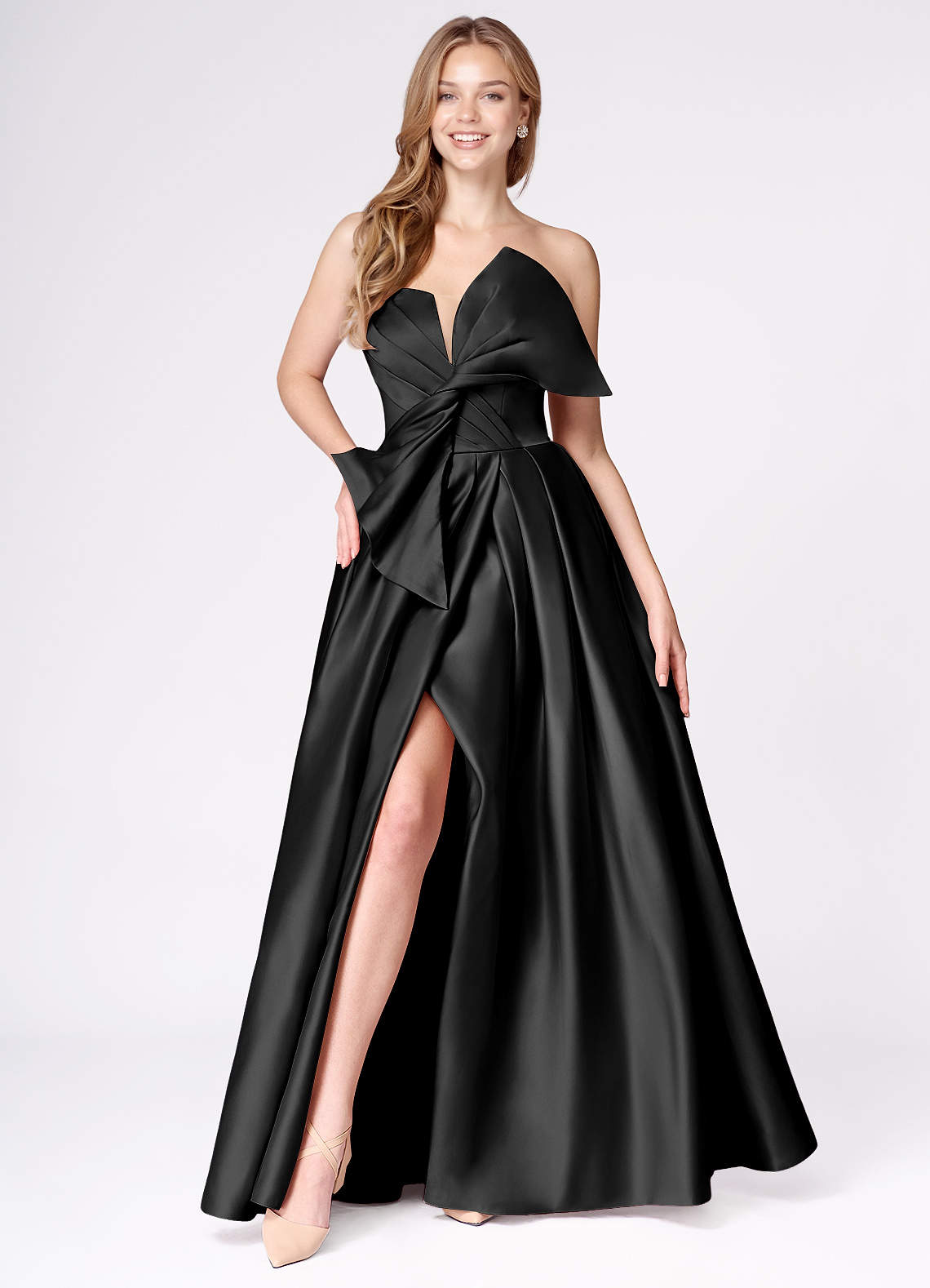 Miebow Black Strapless Illusion V-Neck Gown image1