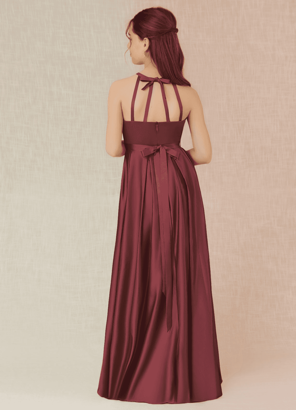 Azazie Arianthe Junior Vestido de Merlot de Satén Elástico de Corte En A con Con bolsillos image1