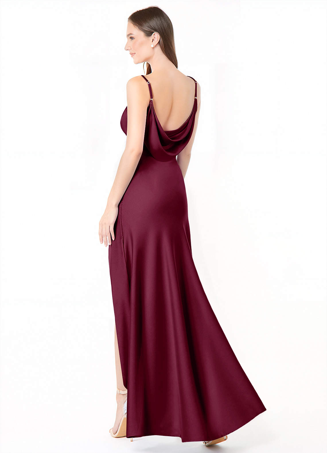 Azazie Alaija Bridesmaid Dresses Mulberry Mermaid Side Slit Stretch Satin Dress image1