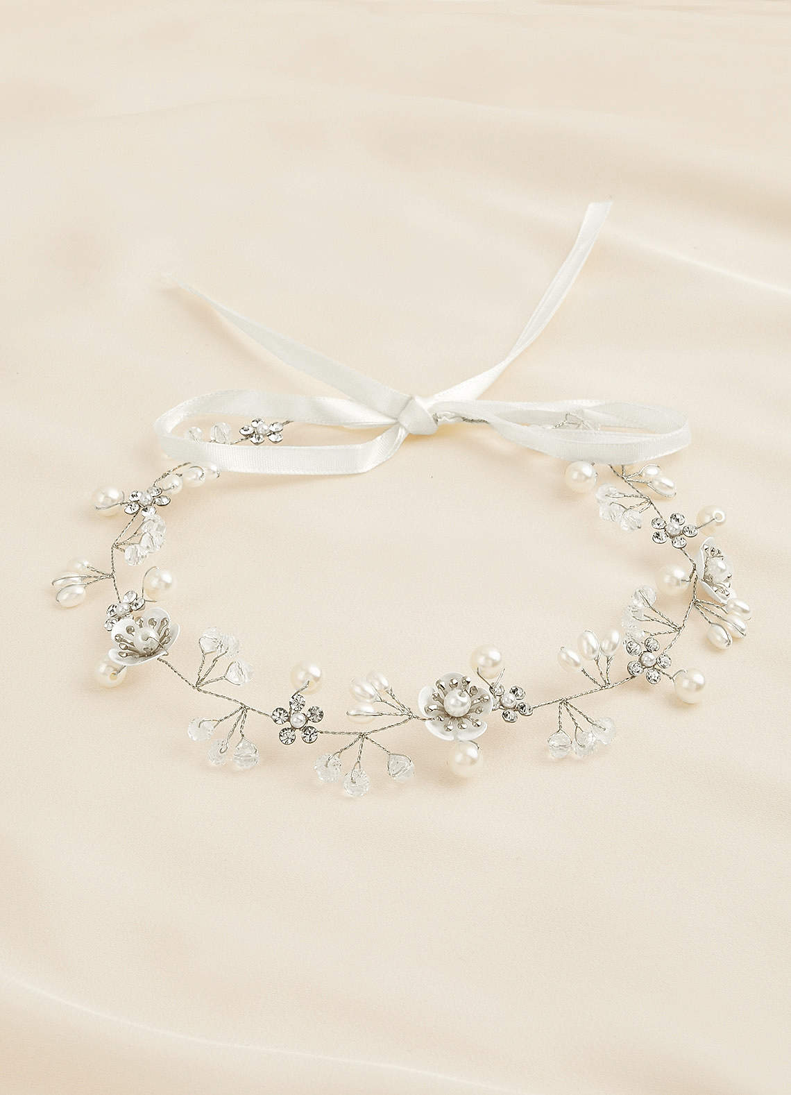 front Pearl And Crystal Floral Headband