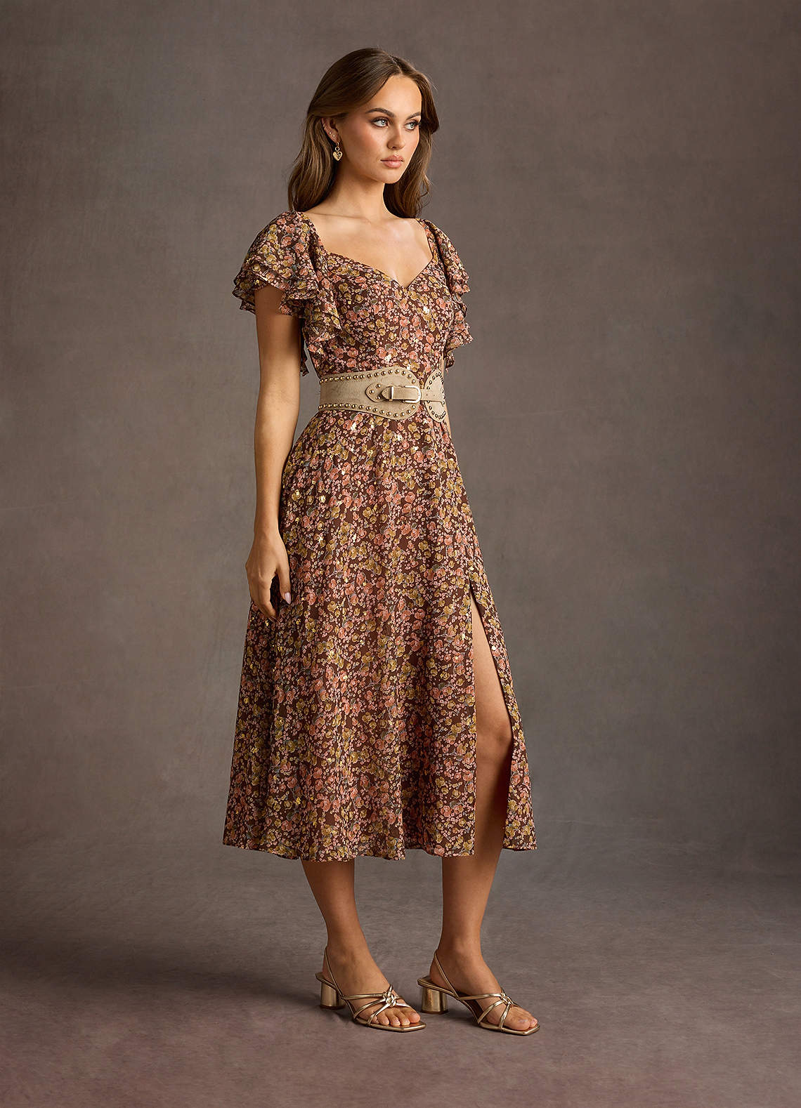 Rileigh Pink Floral Midi Dress | Azazie