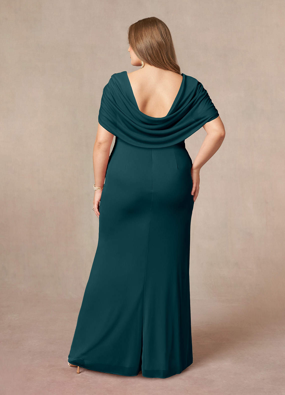 Azazie Luisa Mother of the Bride Dresses Pine Mermaid V-Neck Pleated Mesh Dress image7