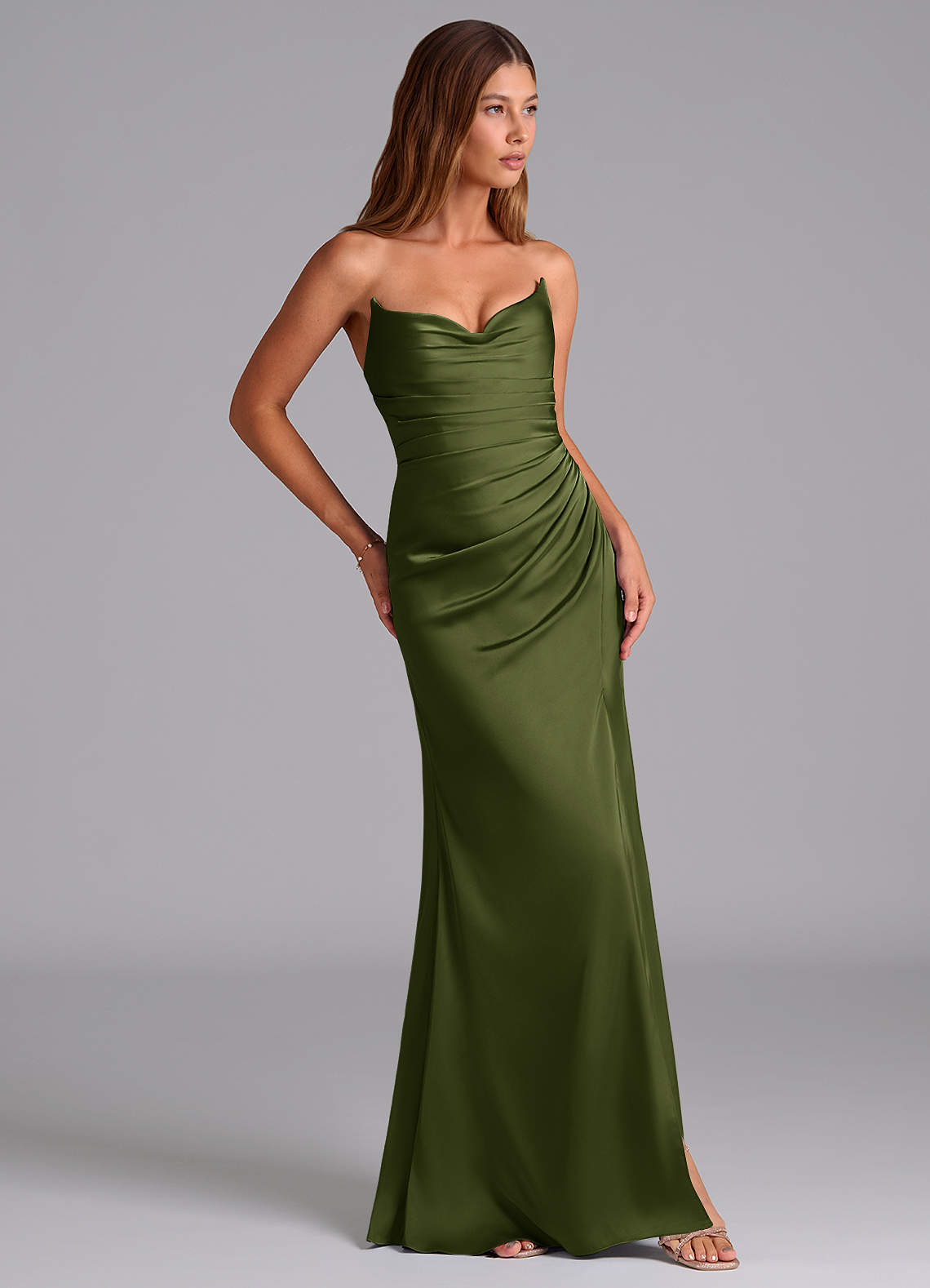green emerald velvet dress SATIN TIE BACK STRAPLESS MAXI | OLIVE  THIRD FORM