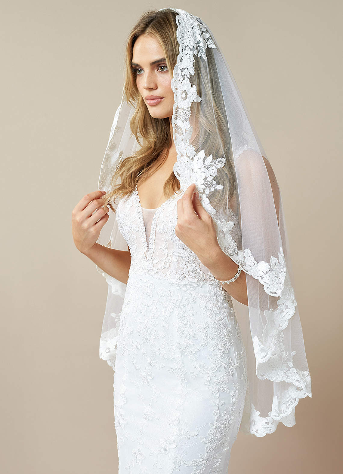 front Persila Lace Fingertip Veil