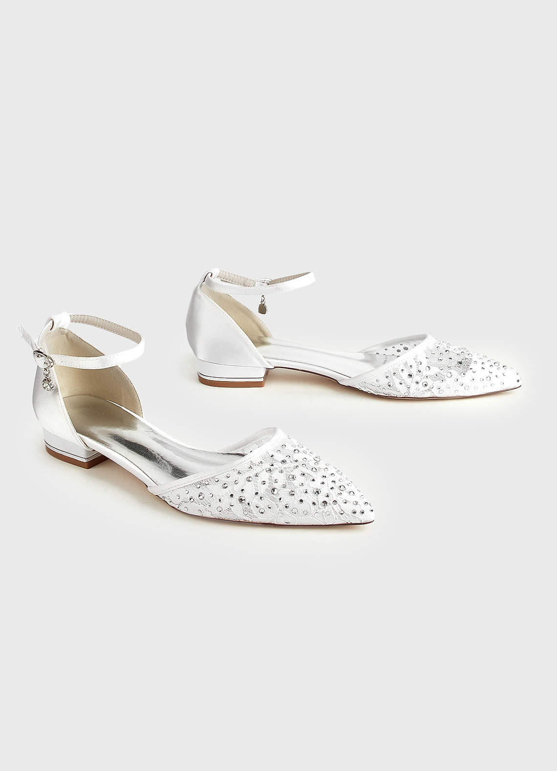 front Lace and Rhinestone Pointed Toe Flats