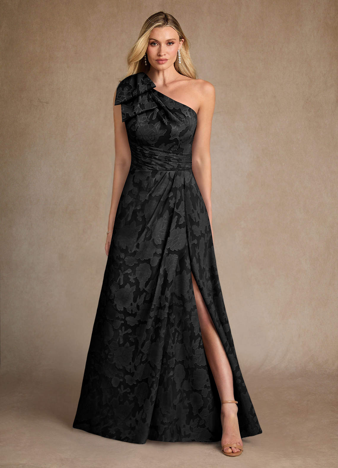 Azazie Easton Mother of the Bride Dresses Black Ball-Gown One Shoulder Floral Burnout Dress image1