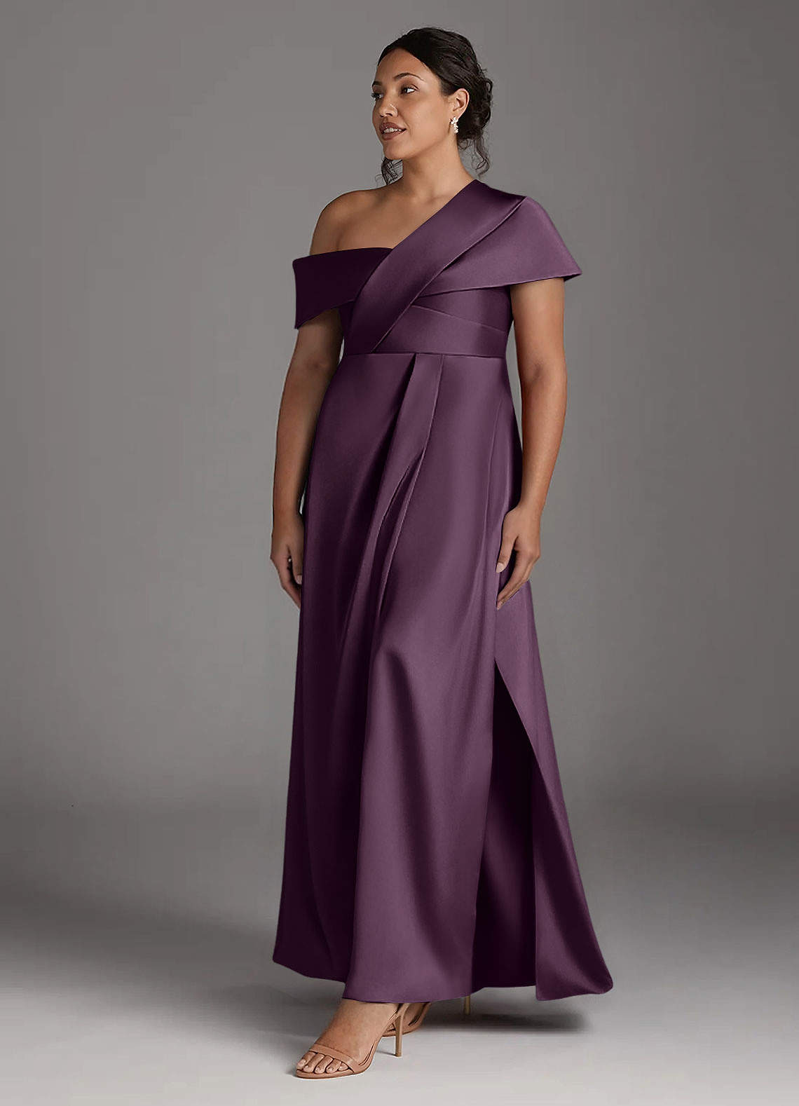 Azazie Milton Mother of the Bride Dresses Plum A-Line Pleated Stretch Satin Dress image10