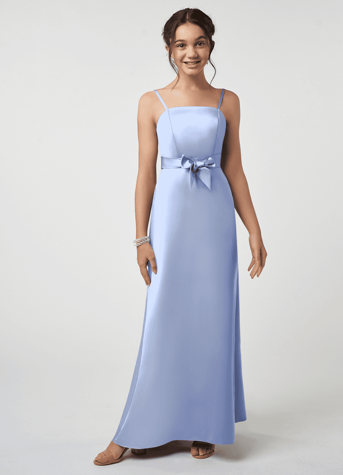 Azazie Anina Junior Robe Trapèze en Satin extensible Arc Eis image1