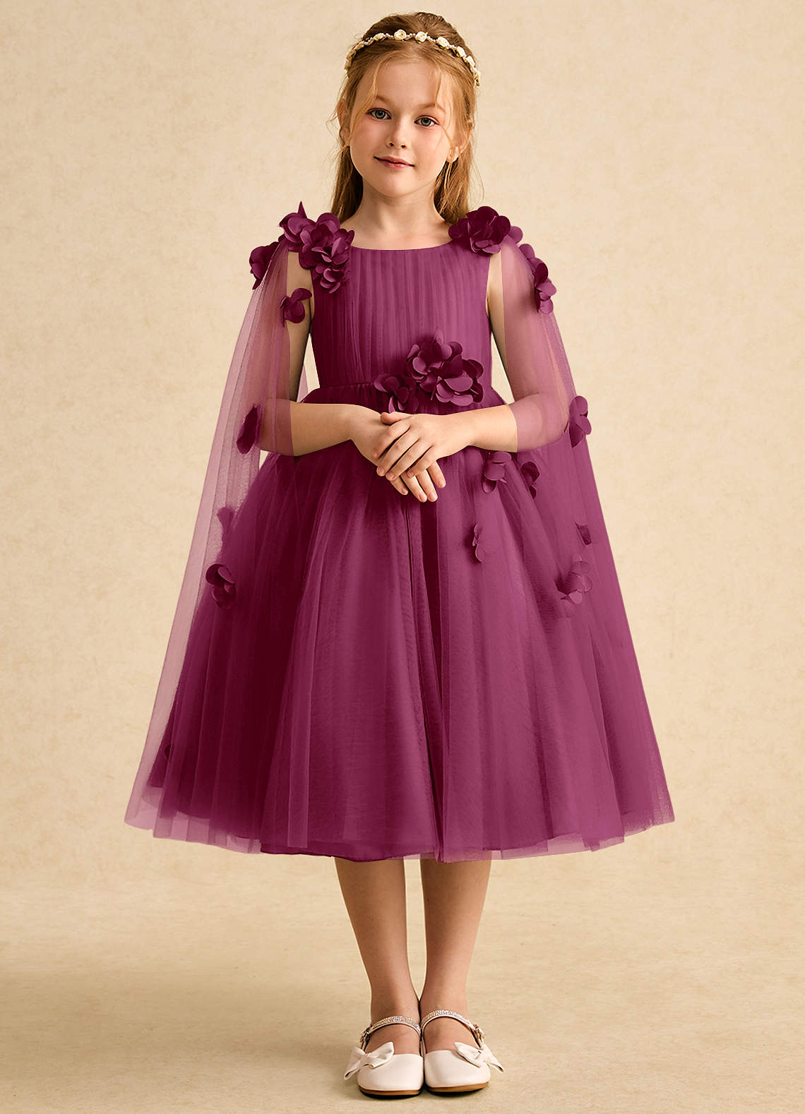 Azazie Staria Robe Demoiselle D'honneur Fillette Robe Princesse en Tulle Rayé Mûre image1