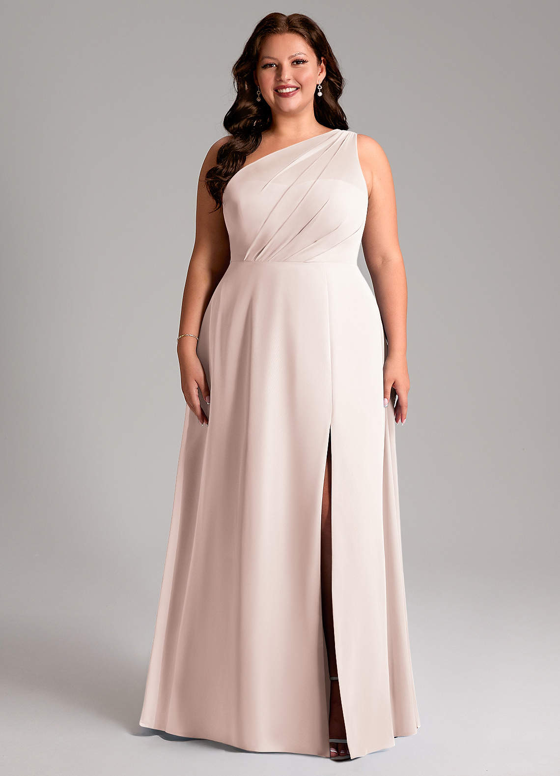 Azazie Phaedra Bridesmaid Dresses Rose Petal A-Line One Shoulder Chiffon Dress image1