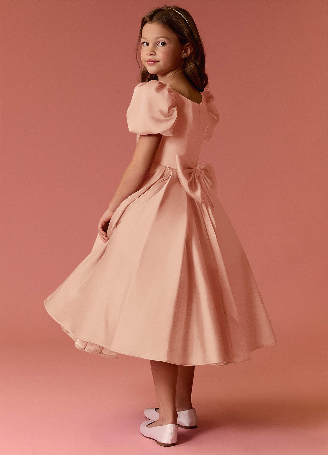 Barbie ♥ Azazie Flower Girl Dresses English Rose Ball-Gown Sweetheart Neckline Stretch Satin Dress image4