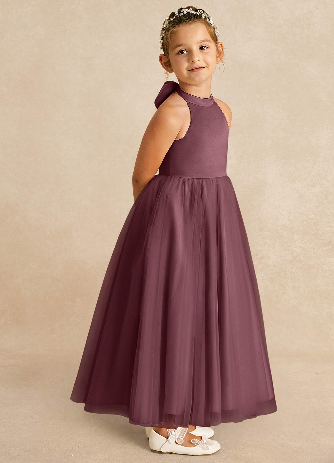 Azazie Bev Flower Girl Dresses Sangria A-Line Convertible Tulle Dress image7