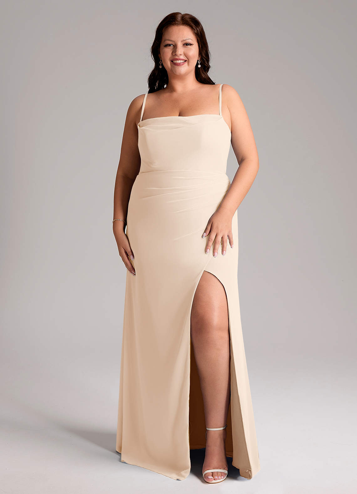 Azazie Leonis Abiti da Damigella Abito Convertibile Tubino in Chiffon Senza Cinturino Alabastro Bianco image1