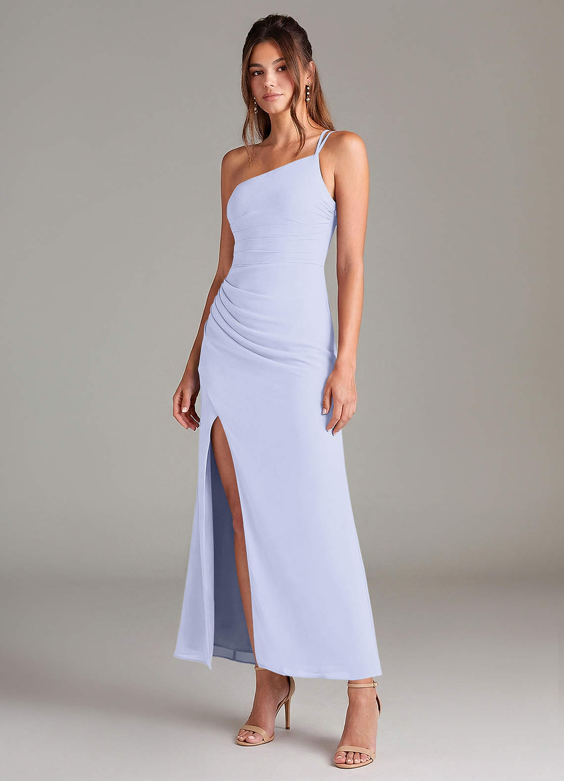 lavender one shoulder bridesmaid dresses Lavender Colour Bridesmaid Dresses Trumpet/Mermaid One Shoulder Sleeveless Pleats Stretch Satin Bridesmaid Dresses With Split