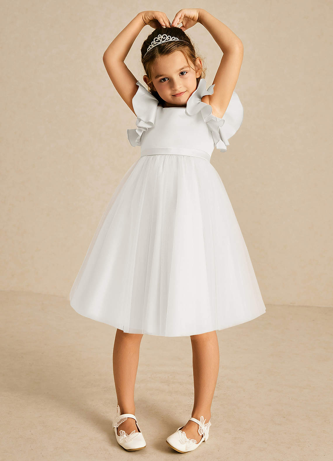 Azazie Kaeya Flower Girl Dresses Ivory A-Line Bow Tulle Dress image2