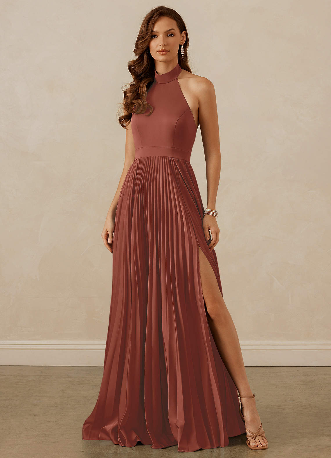 Christian Siriano Bridal for Azazie 1007 Bridesmaid Dresses Auburn A-Line Pleated Stretch Satin Dress image1