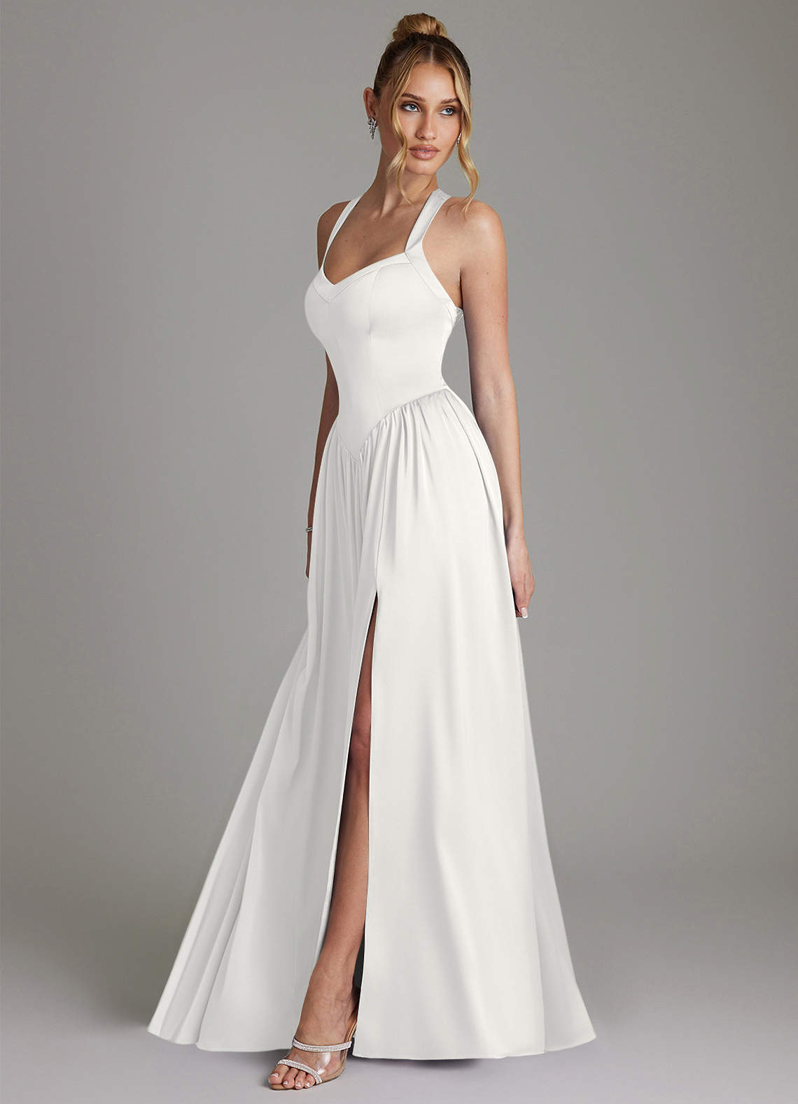 Azazie Francis White Stretch Satin Bridesmaid Dresses