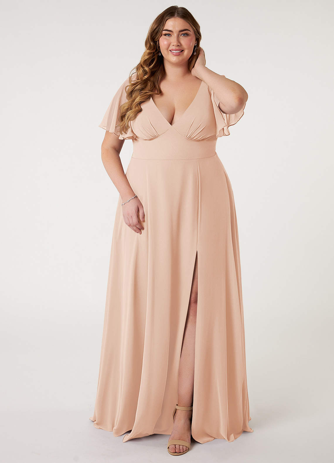 Azazie Kimber Bridesmaid Dresses English Rose A-Line Flounce Sleeve Chiffon Dress image5