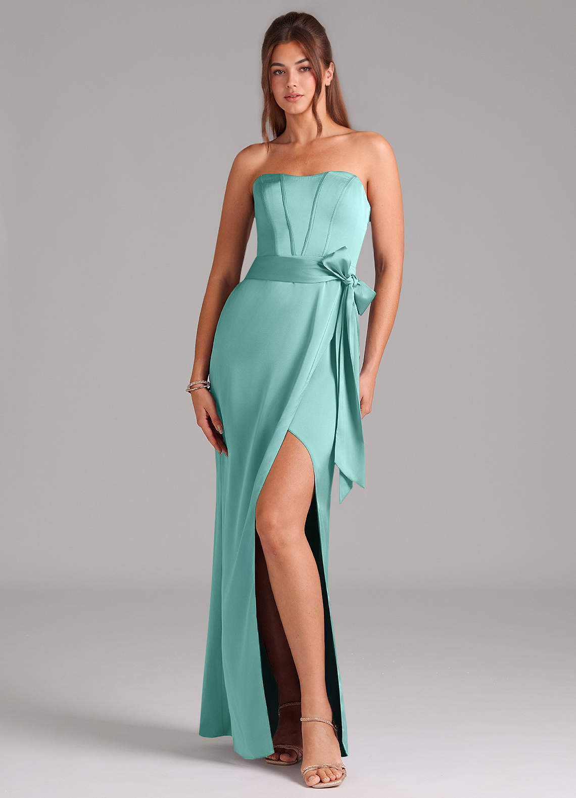 Azazie Jamie Bridesmaid Dresses Aqua A-Line Strapless Stretch Satin Convertible Dress image1