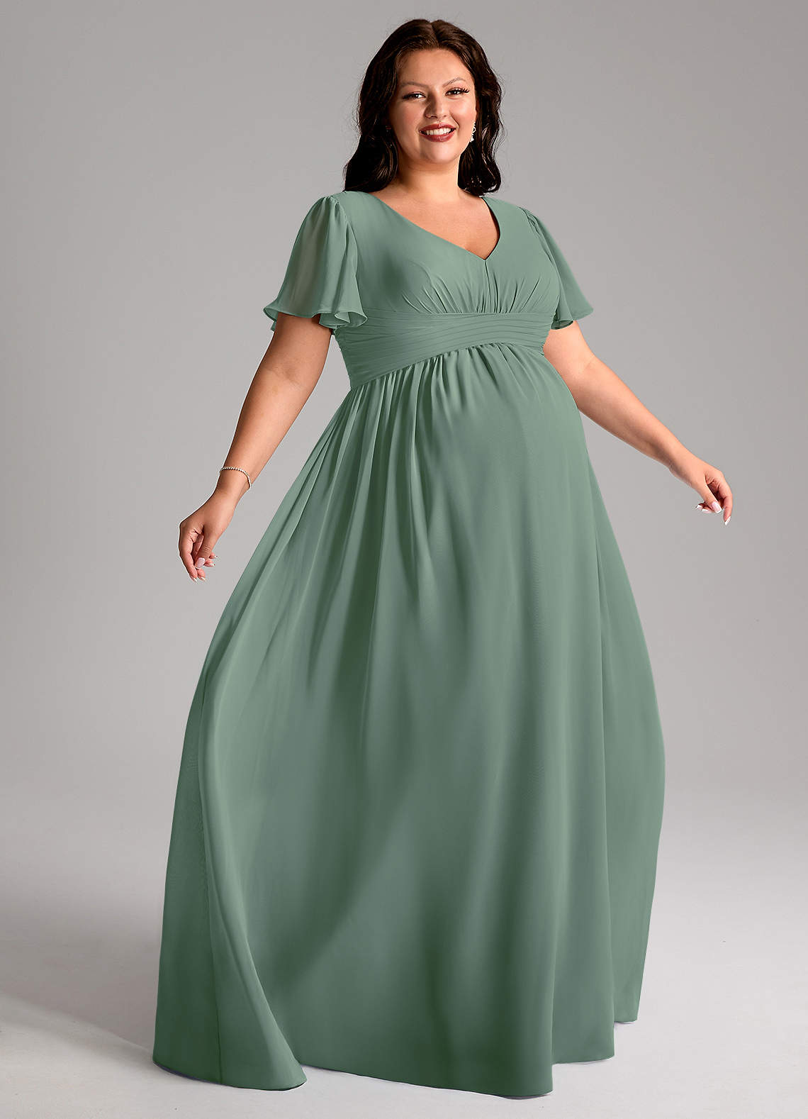 Azazie Verna Maternity Bridesmaid Dresses A-Line V-Neck Ruched Chiffon Floor-Length Dress image8
