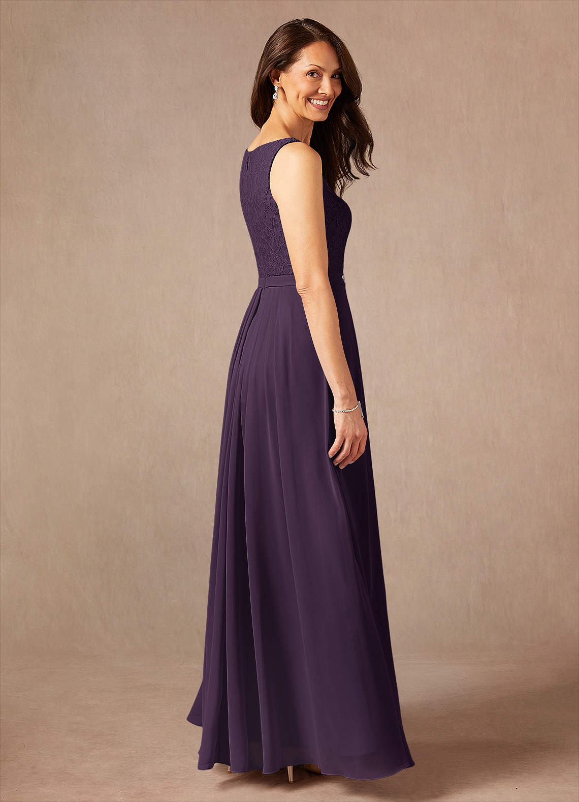 Azazie Ainsling Mother of the Bride Dresses Plum A-Line Square Neckline Lace Chiffon Dress image3