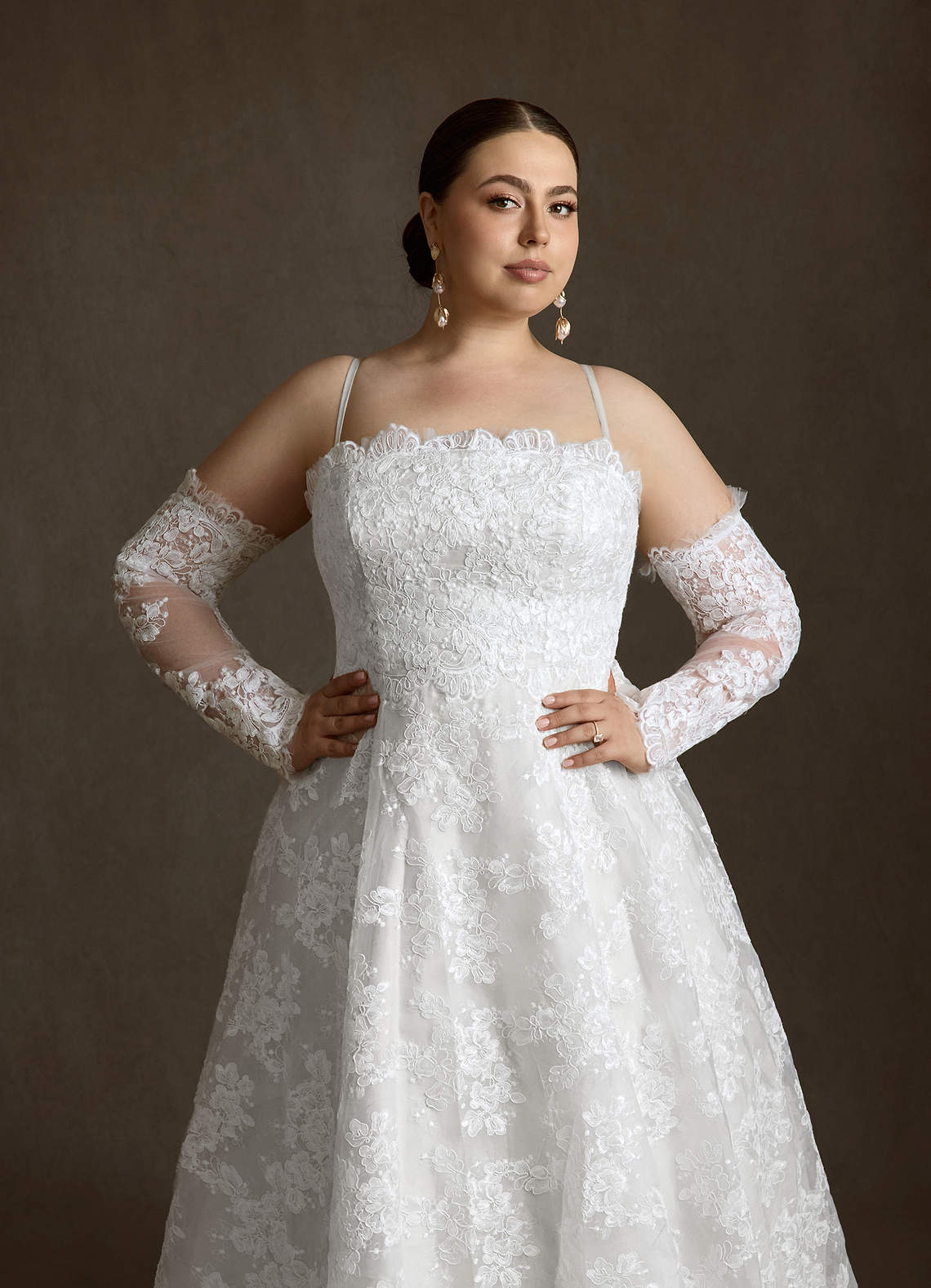 Azazie Hinata Wedding Dresses Diamond White Ball-Gown Strapless Lace Dress image15