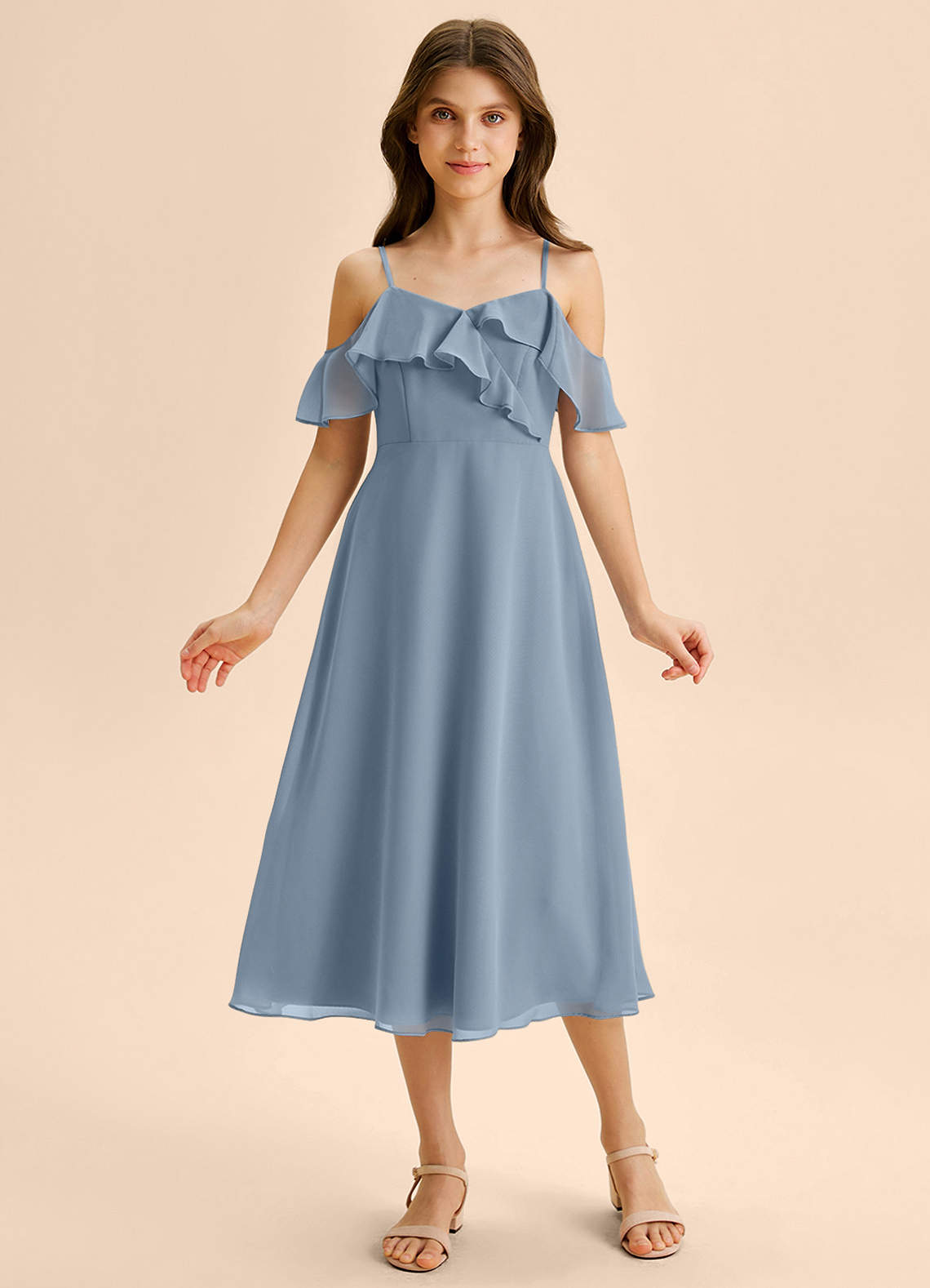 Azazie Kamilla Junior Klä av A-Line i Chiffong Av axeln image5