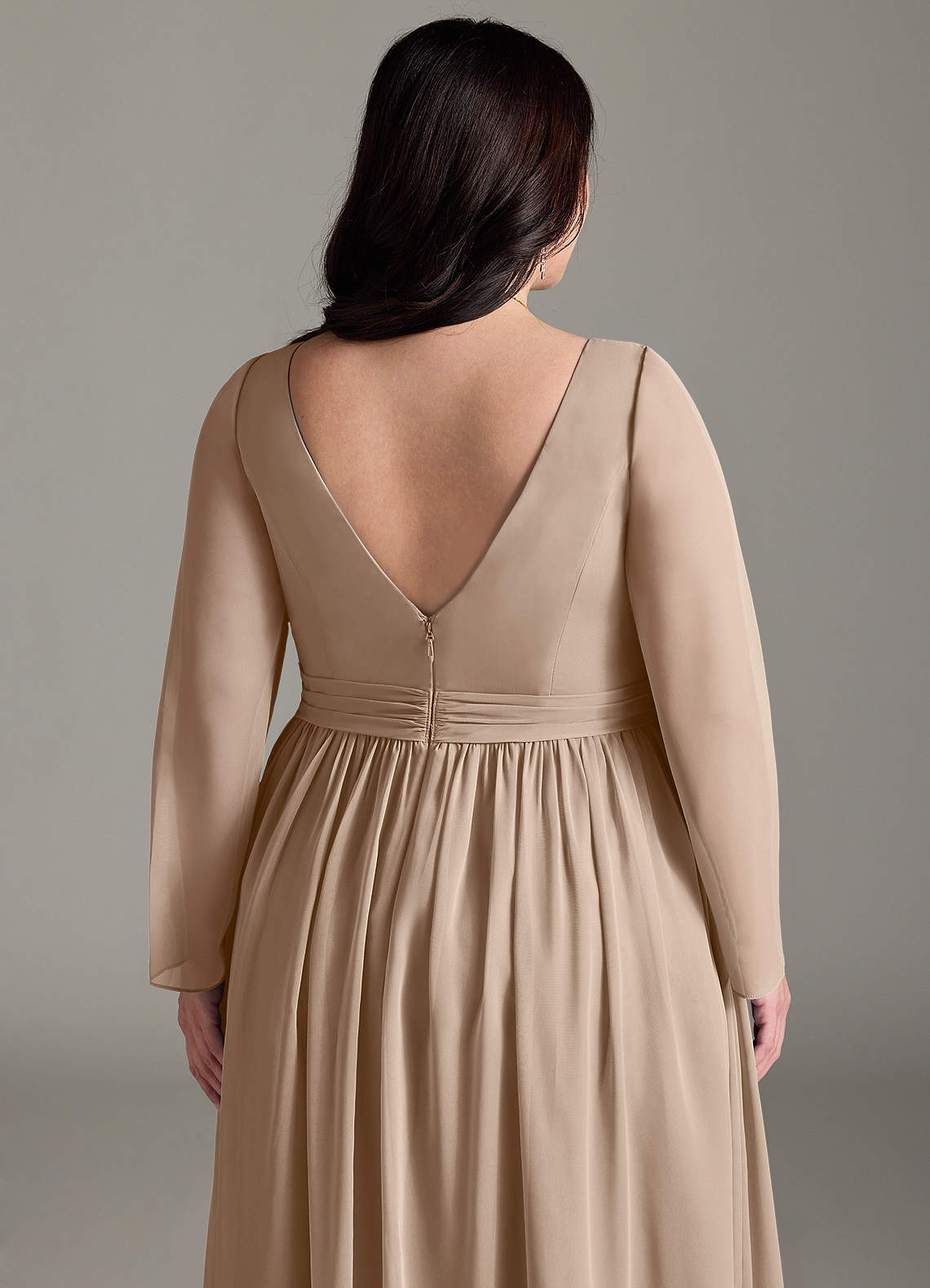 Azazie Teton Maternity Bridesmaid Dresses A-Line Long Sleeve Chiffon Floor-Length Dress image12