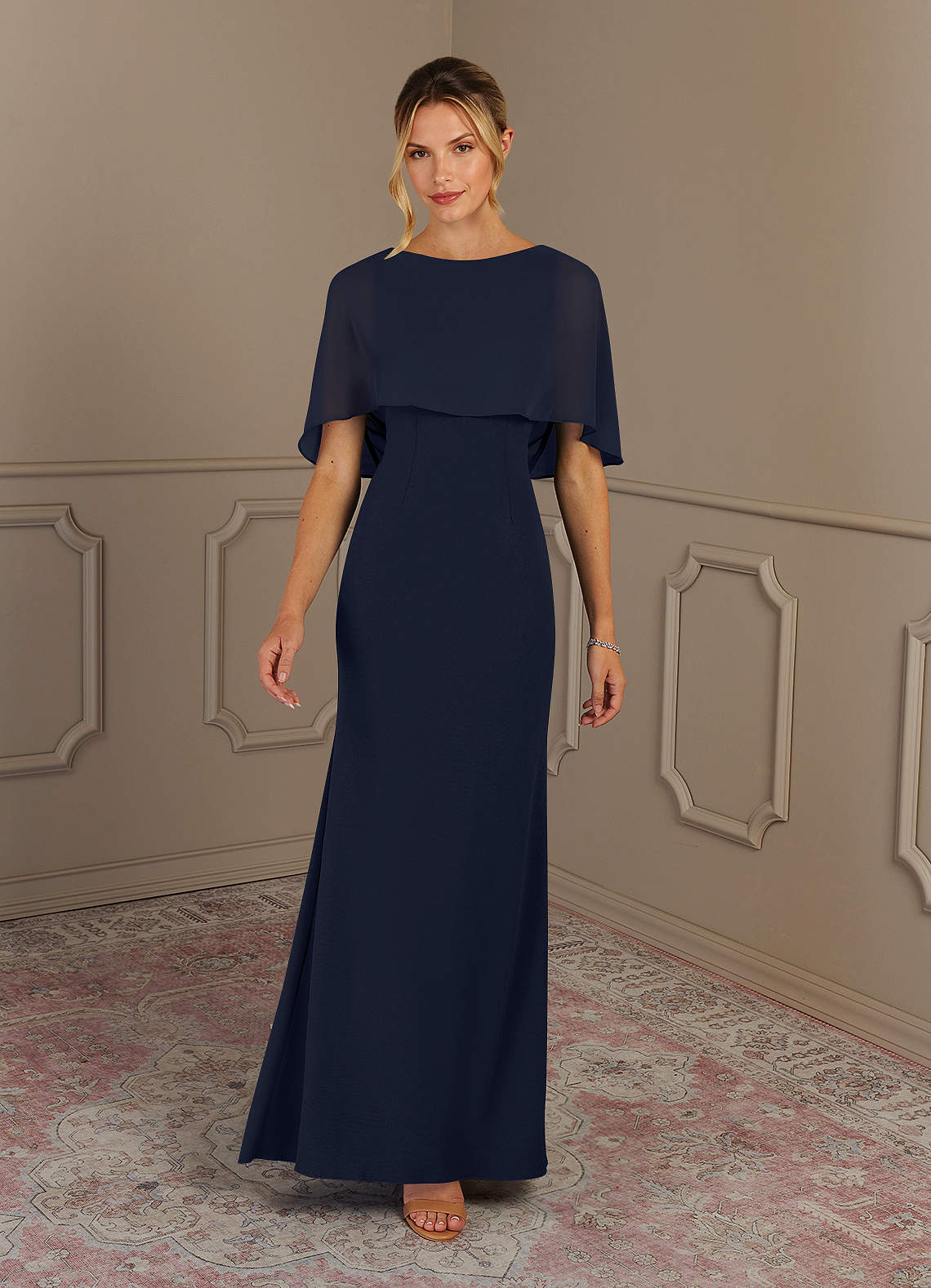 Azazie Dion Mother of the Bride Dresses Dark Navy Sheath Scoop Stretch Crepe Dress image2