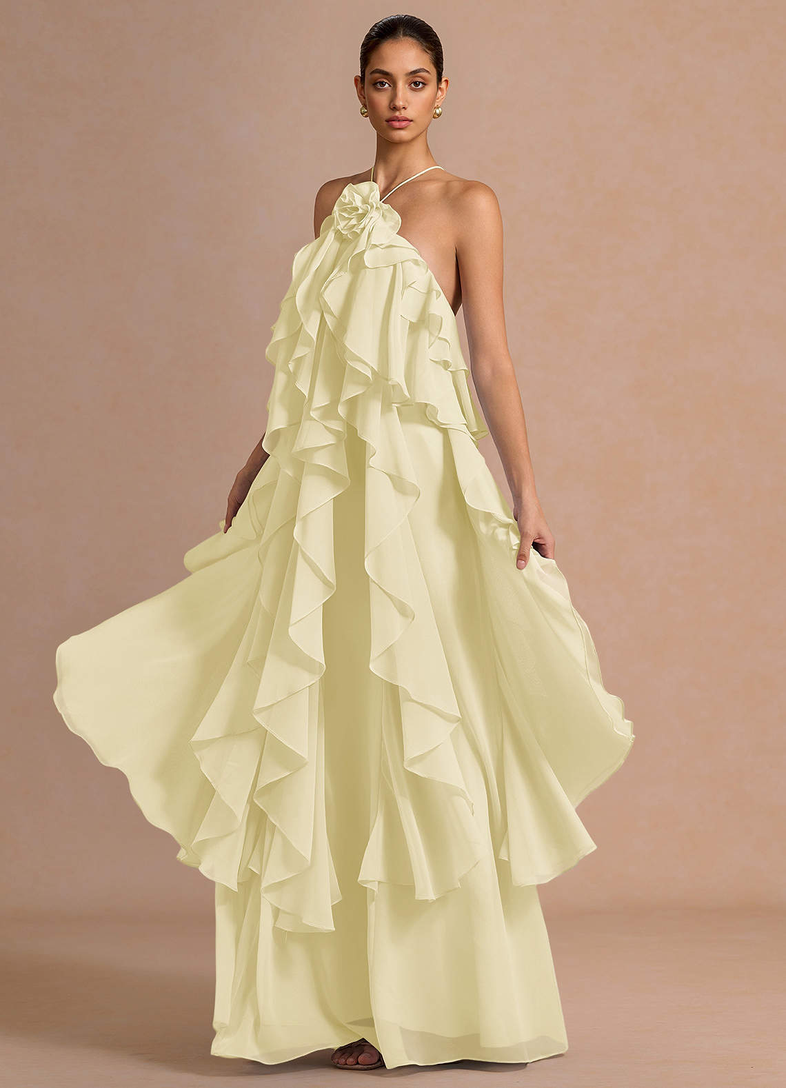butter yellow maxi dress RAINEY Say hello to a sun Anabelle Halter Neck Lace Maxi