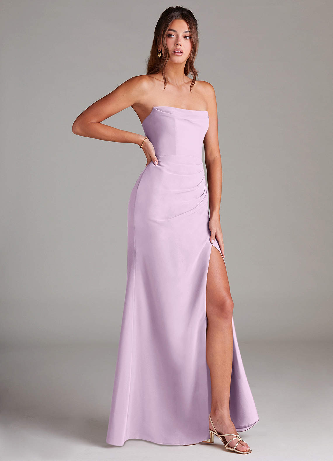 Azazie Leonis Bridesmaid Dresses Frosted Lilac Sheath Strapless Chiffon Convertible Dress image7