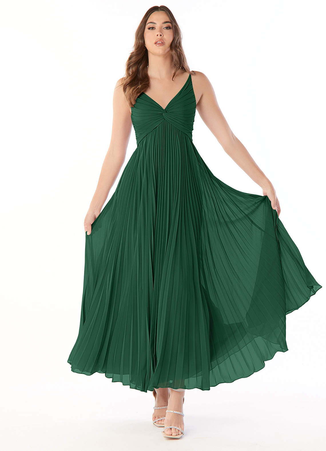 Azazie Raychelle Abiti da Damigella Abito A-Line in Chiffon con Scollo a V Verde Scuro image1