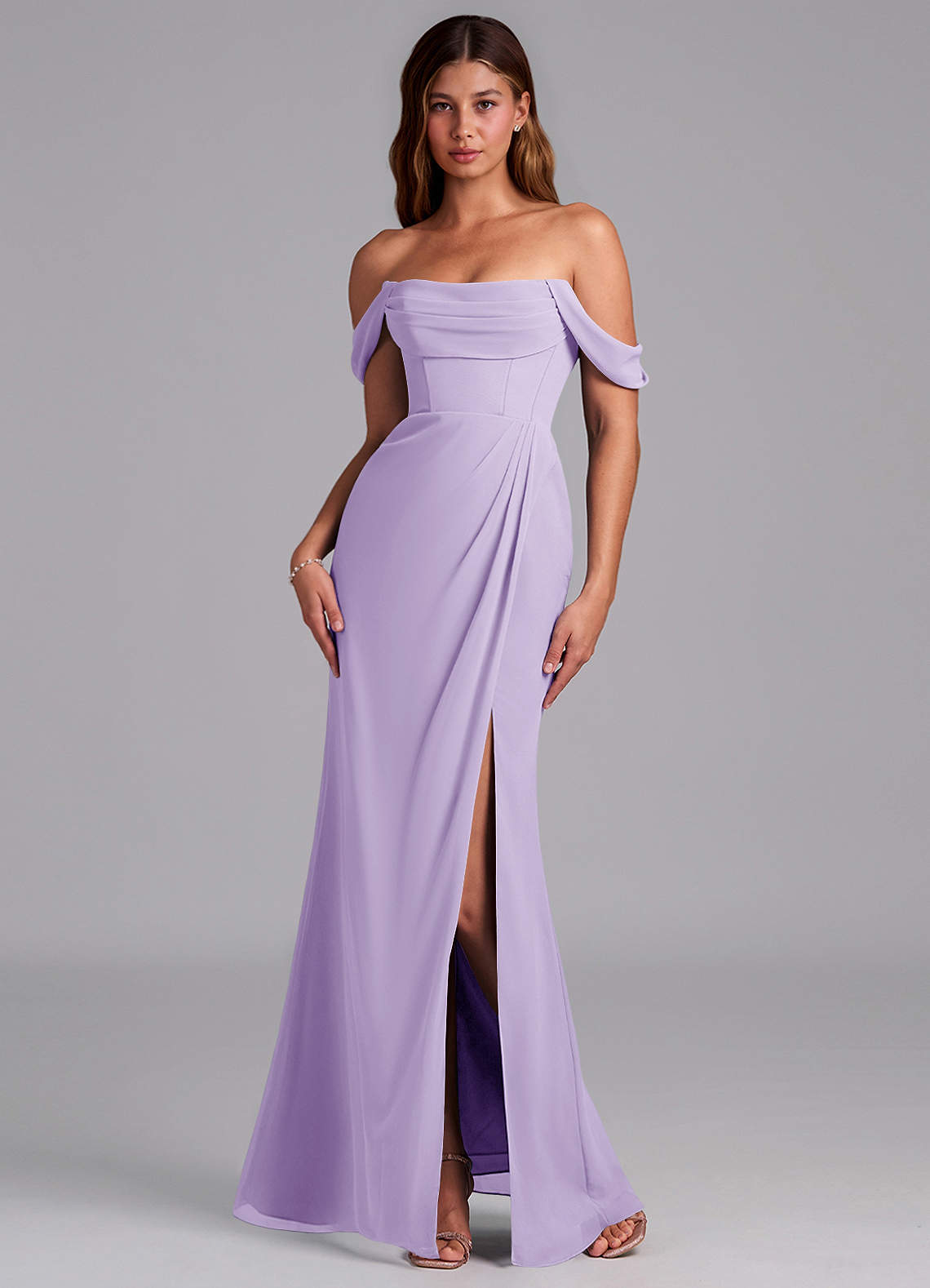 Azazie Johana Jurken voor bruidsmeisjes Converteerbaar Jurk van Chiffon met Zeemeermin Off the Shoulder Lila image6