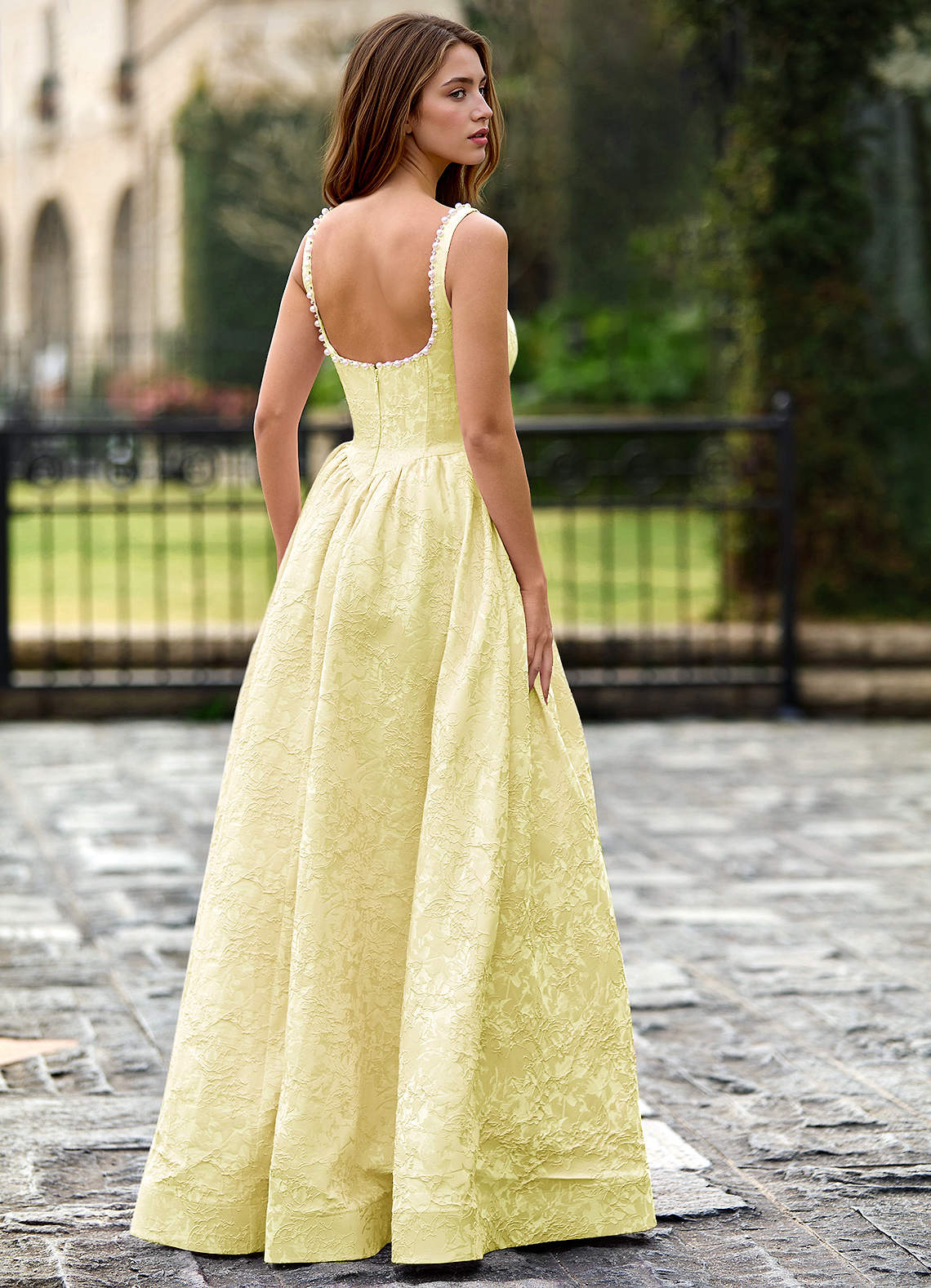 Thyme Jaune Robe de bal trapèze à fleurs 3D image2
