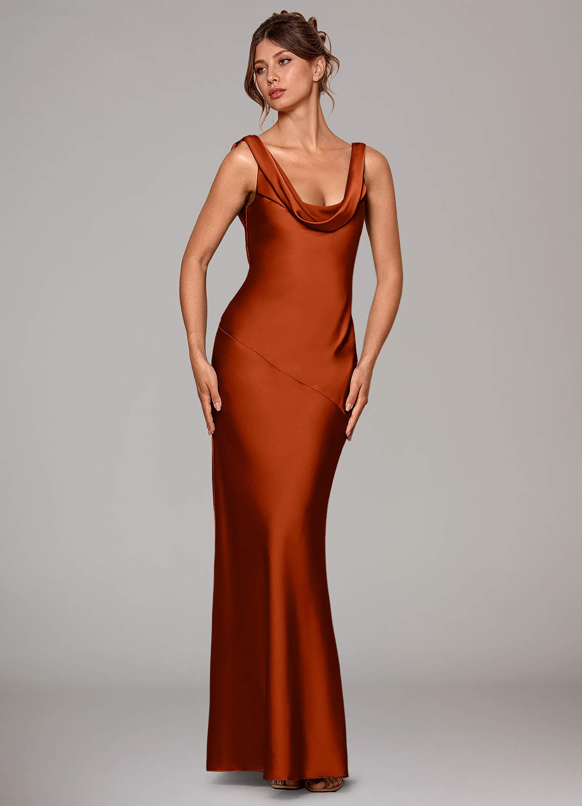 Azazie Rylina Bridesmaid Dresses Paprika Mermaid Stretch Satin Dress image2