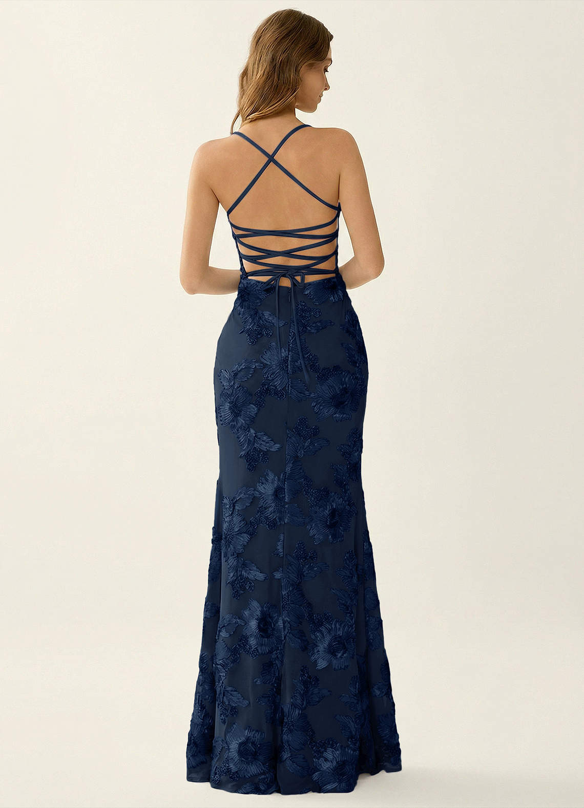 Azazie 2026 Modest Corset 3D Flowers Mermaid Prom Dress Navy Blue Gown