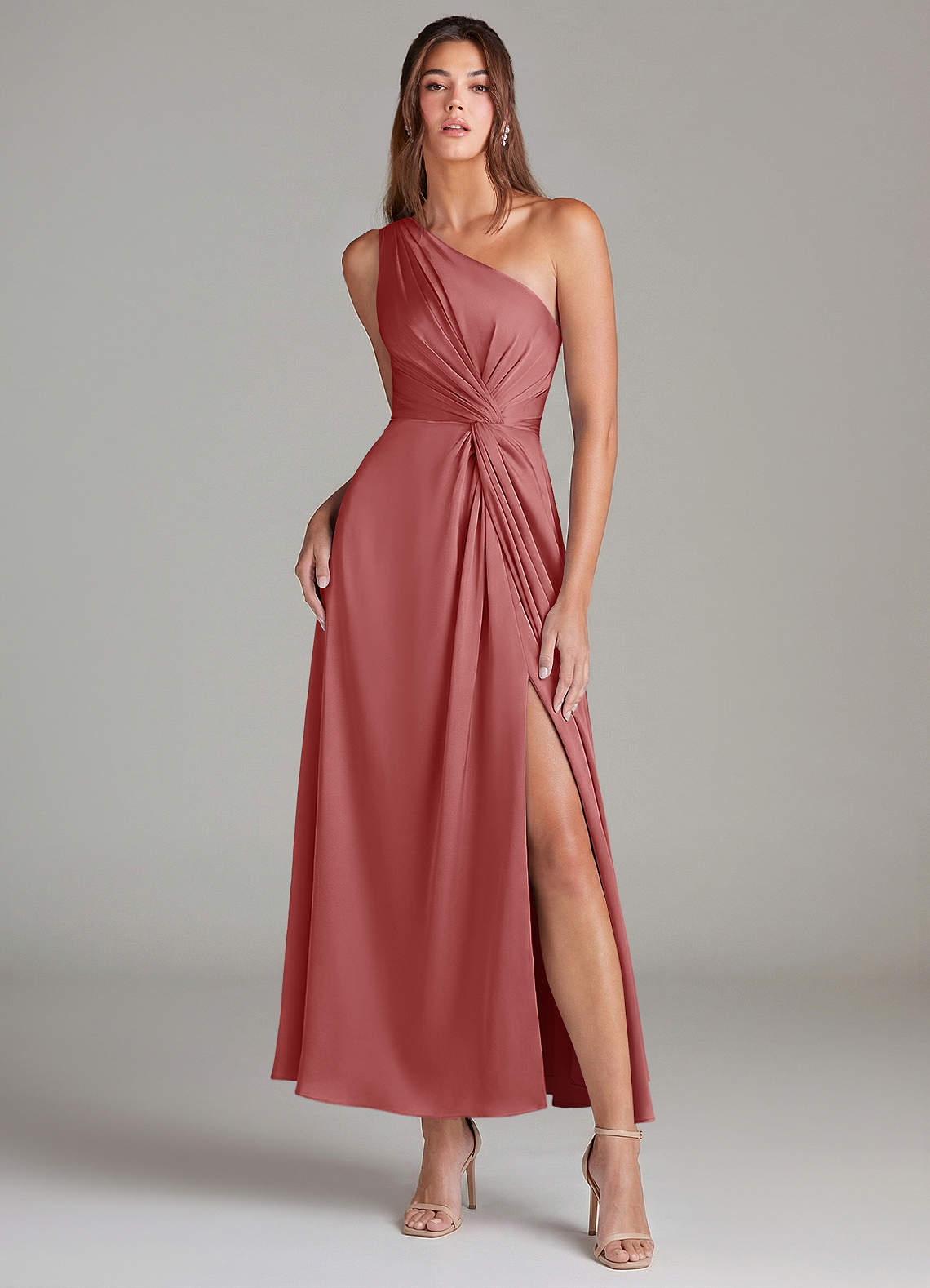 Azazie Brooke Ready to Ship Antique Rose Stretch Satin Bridesmaid Dresses