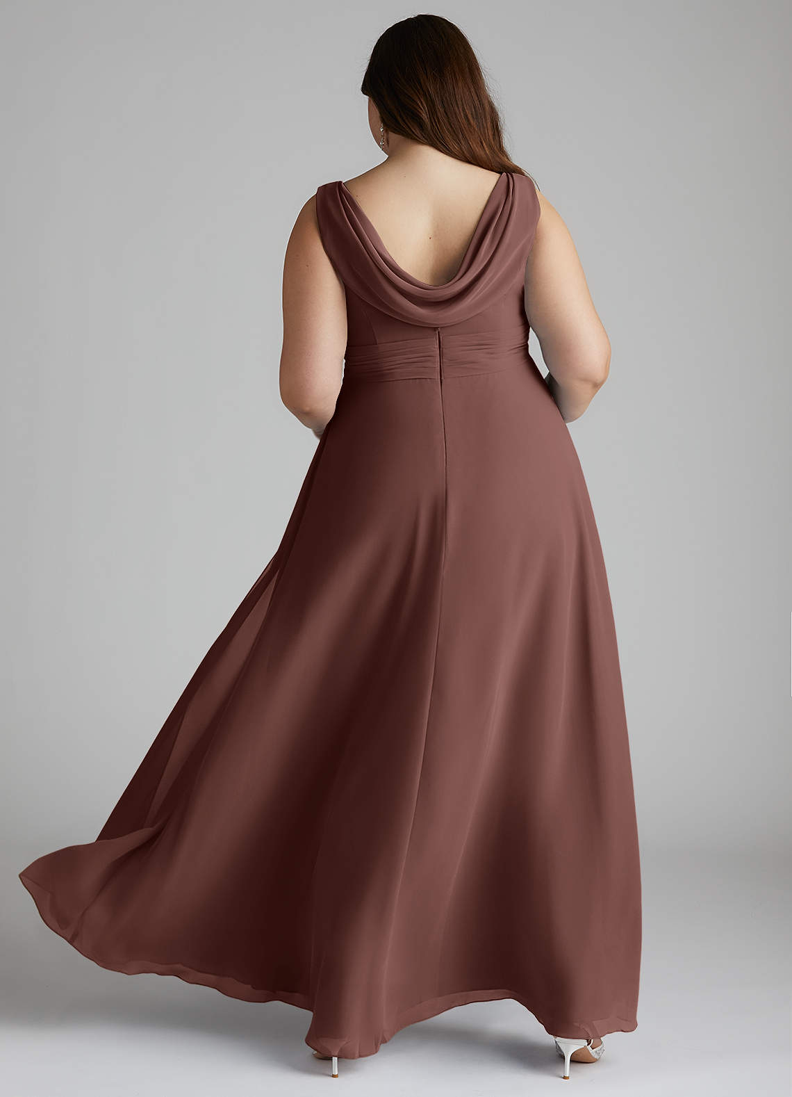 Azazie Karina At-home Try On Dresses Mulberry A-Line Pleated Chiffon Dress image8