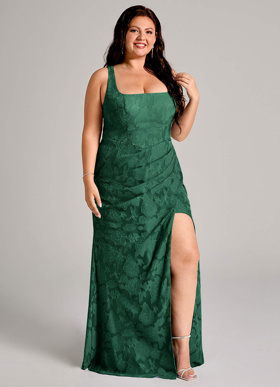 Azazie Mero Bridesmaid Dresses Dark Green Sheath Pleated Floral Burnout Dress image9