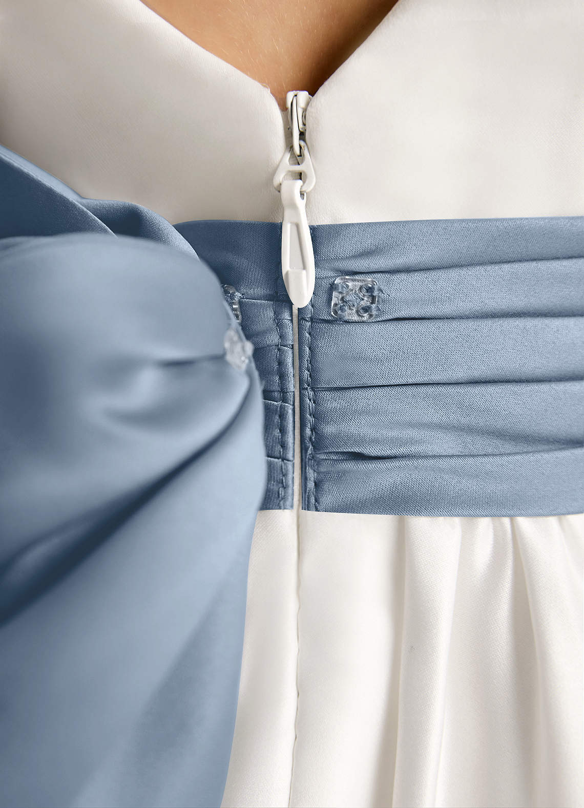 Azazie Sosie Flower Girl Dresses Ivory Dusty Blue A-Line Pleated Matte Satin Dress image5