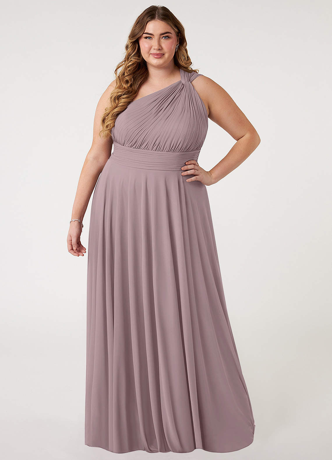Azazie Charlize Bridesmaid Dresses Dusk A-Line One Shoulder Mesh Dress image1