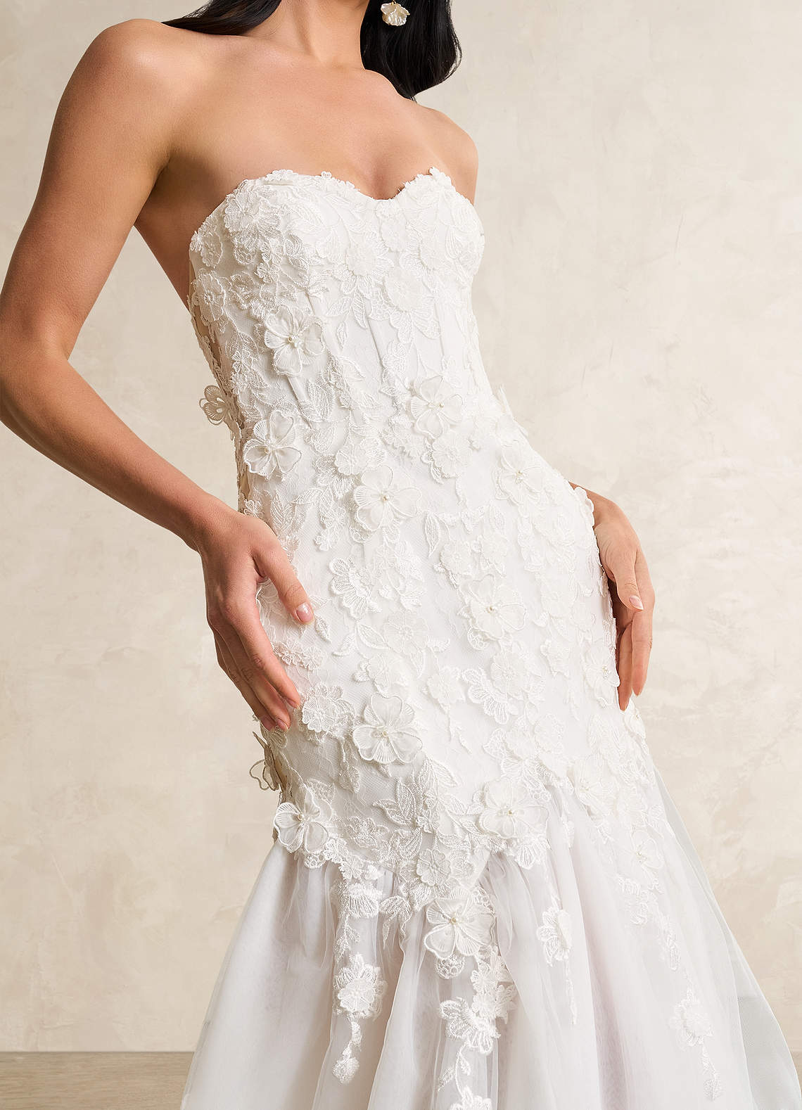 Azazie Priscilla Wedding Dresses Diamond White Nude Mermaid Lace Tulle Dress image1