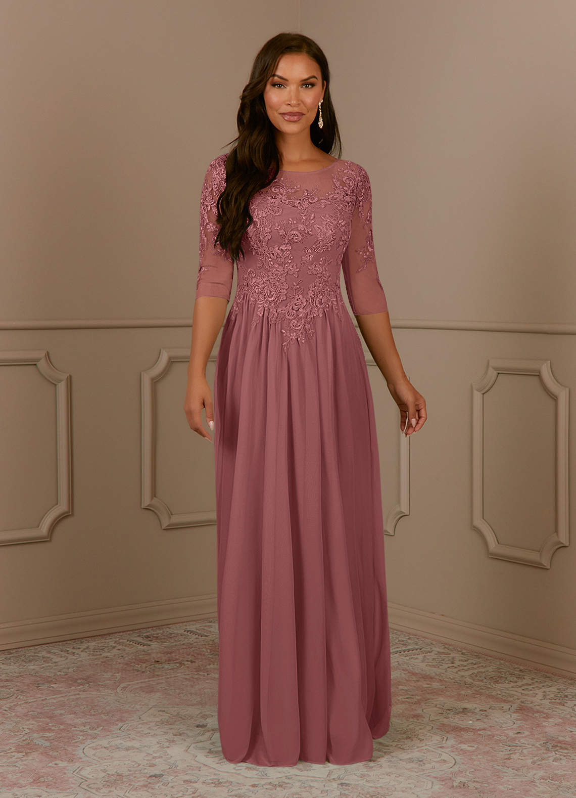 Azazie Harriet Desert Rose A-Line Scoop lace Mesh Dress | Azazie